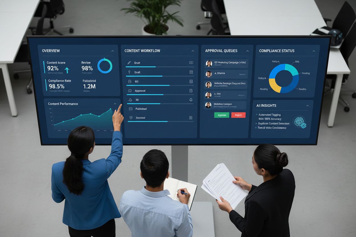 Content Governance Dashboard showing monitoring and compliance metrics