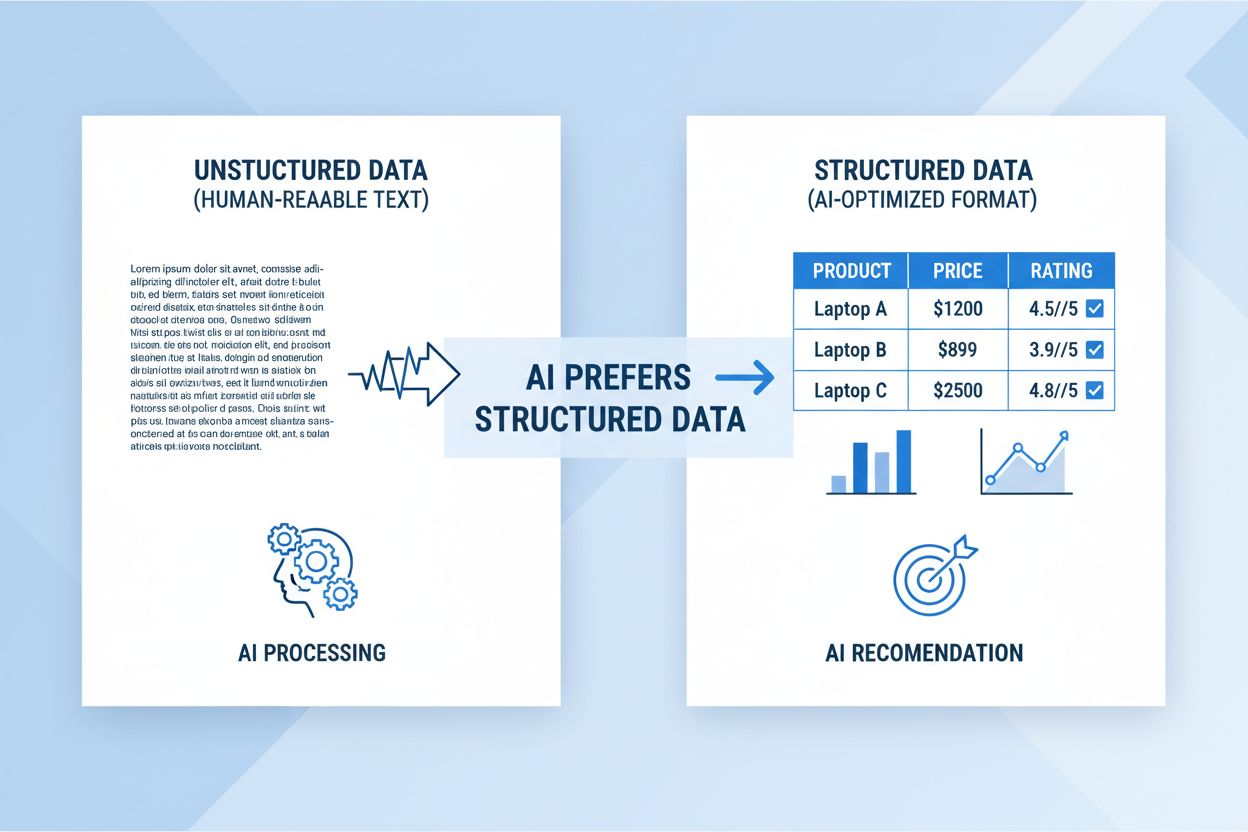 Comparative content structure showing AI processing of structured data versus narrative text