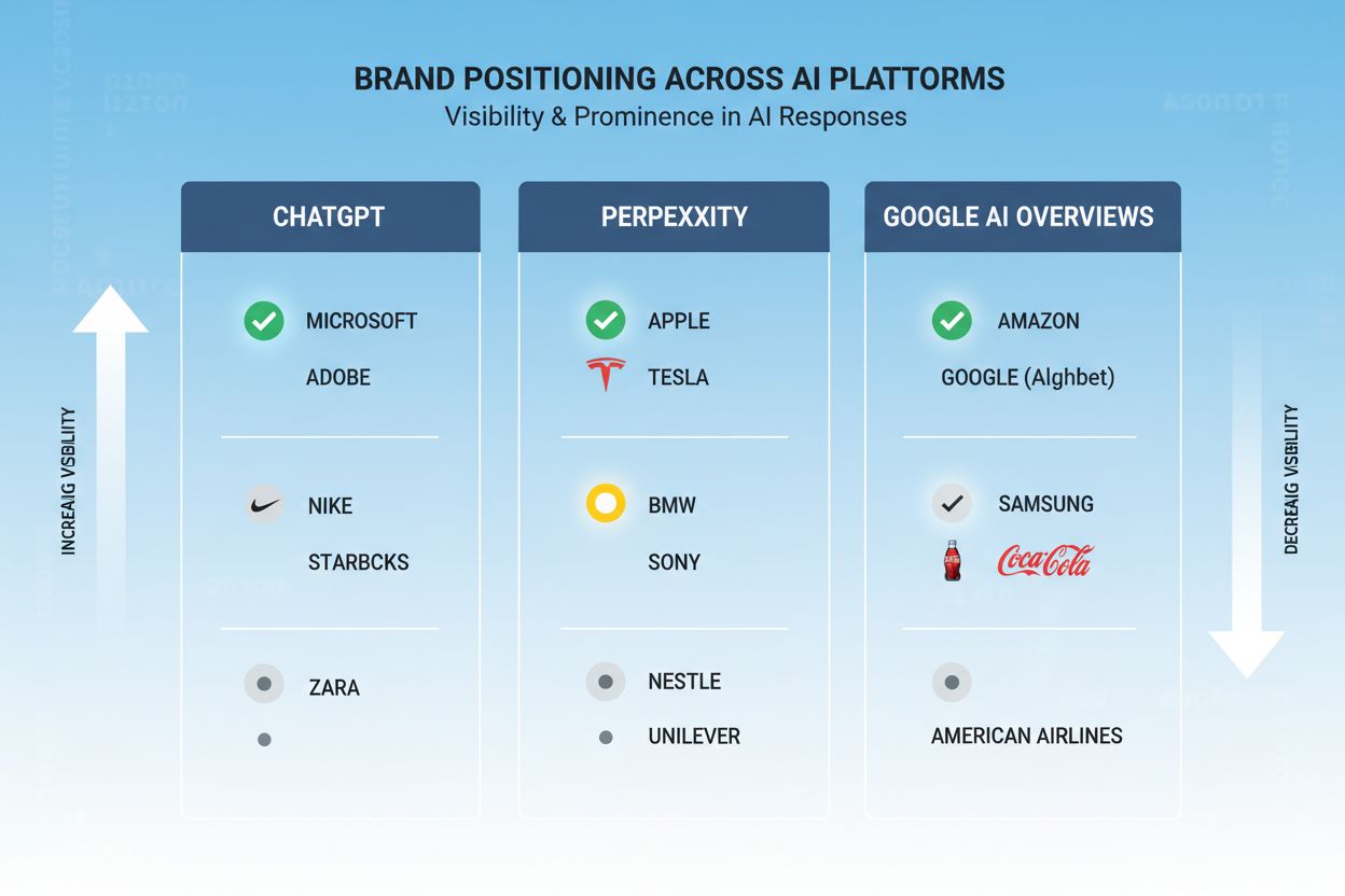 Brand positioning across AI platforms showing how brands appear differently in ChatGPT, Perplexity, and Google AI Overviews