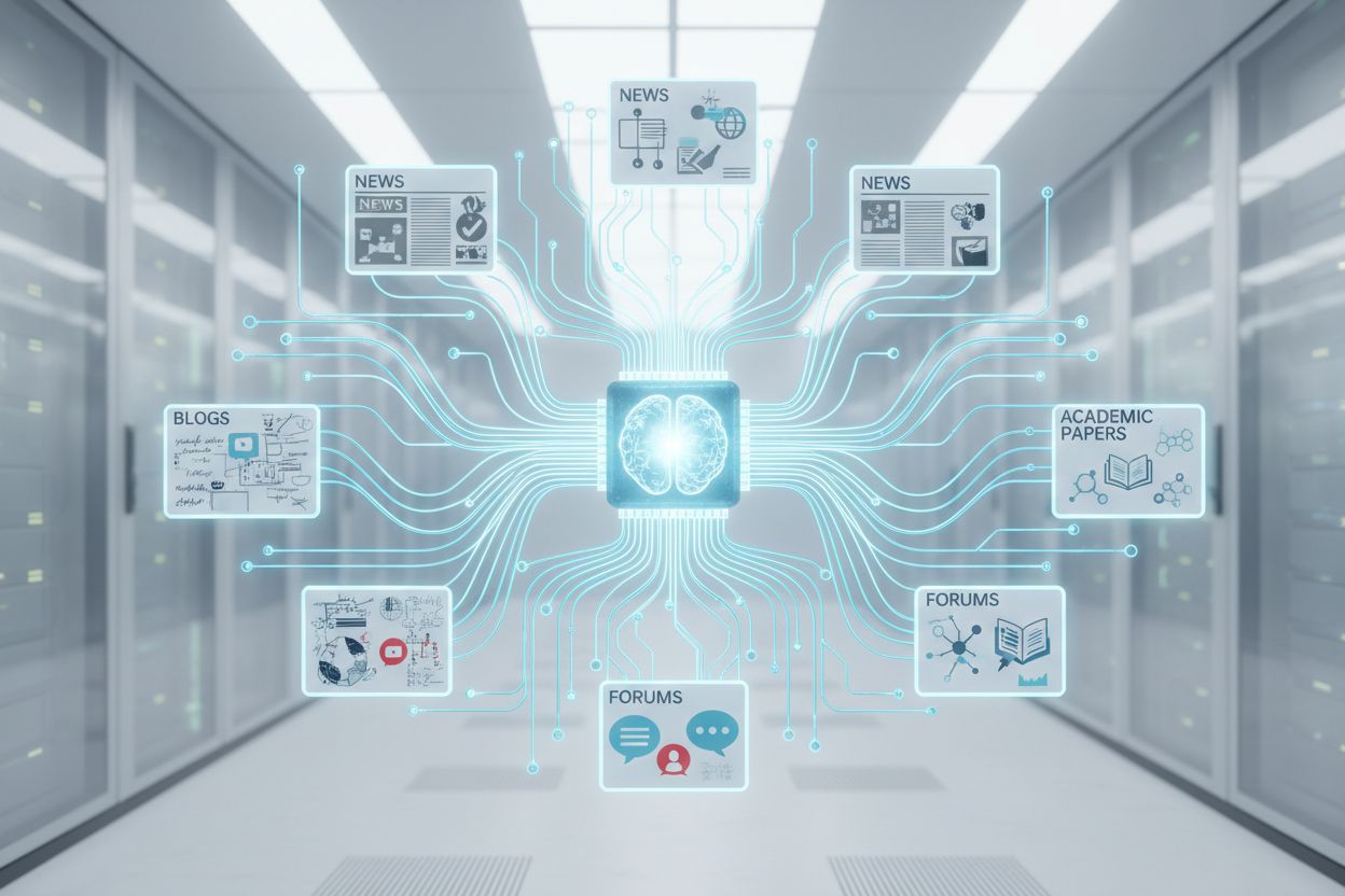 AI system analyzing and selecting from diverse sources for query processing
