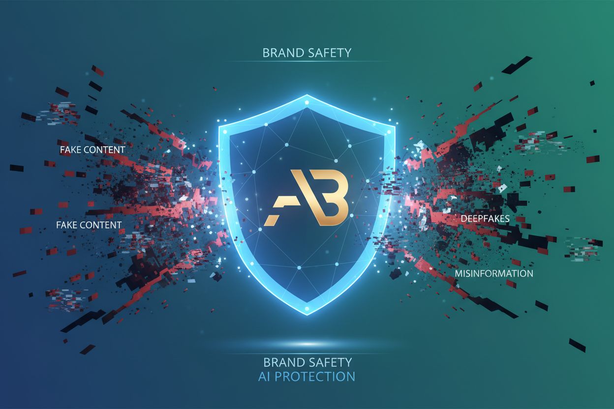 Digital shield protecting brand from AI-generated threats and misinformation