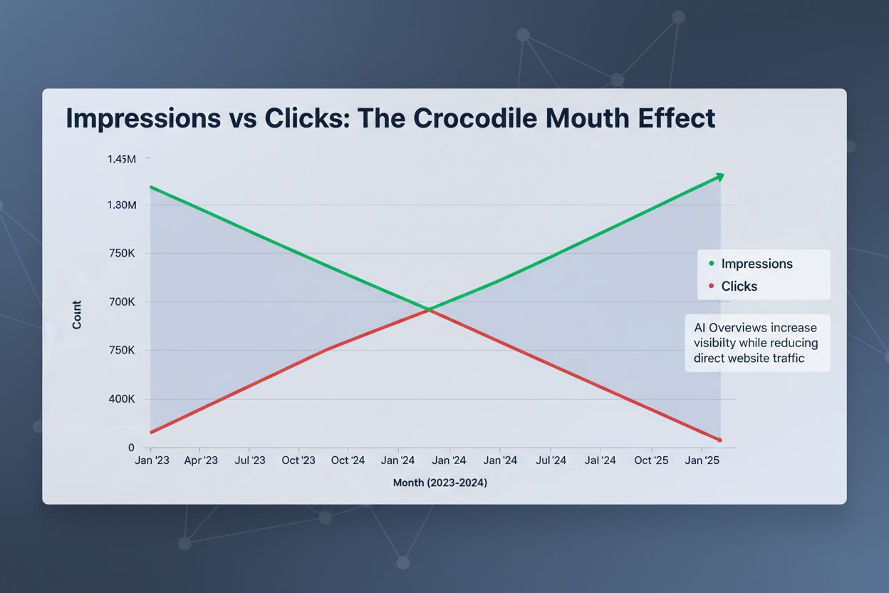 Crocodile Mouth phenomenon showing impressions trending up while clicks trend down