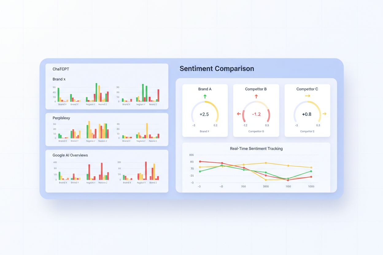 Competitive Sentiment Comparison Dashboard showing sentiment metrics across AI platforms