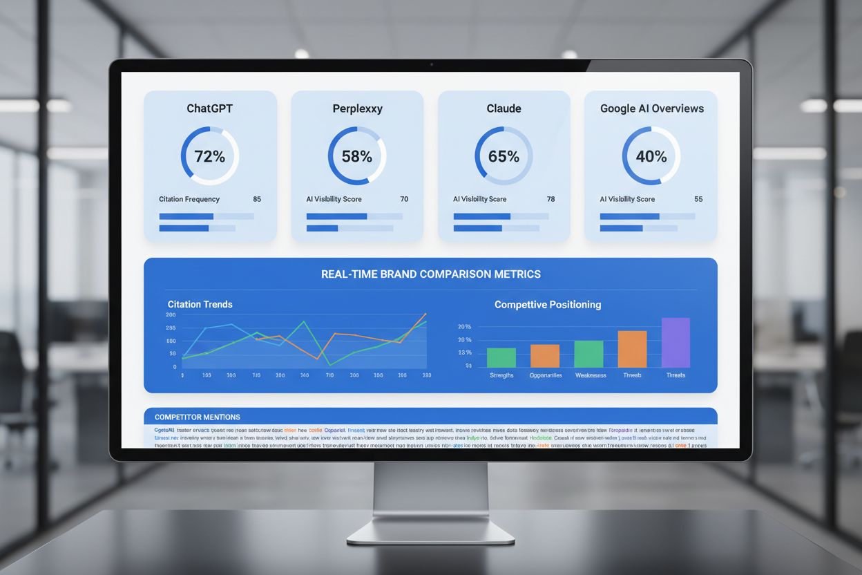 Competitive query analysis dashboard showing AI platform citations and competitor metrics