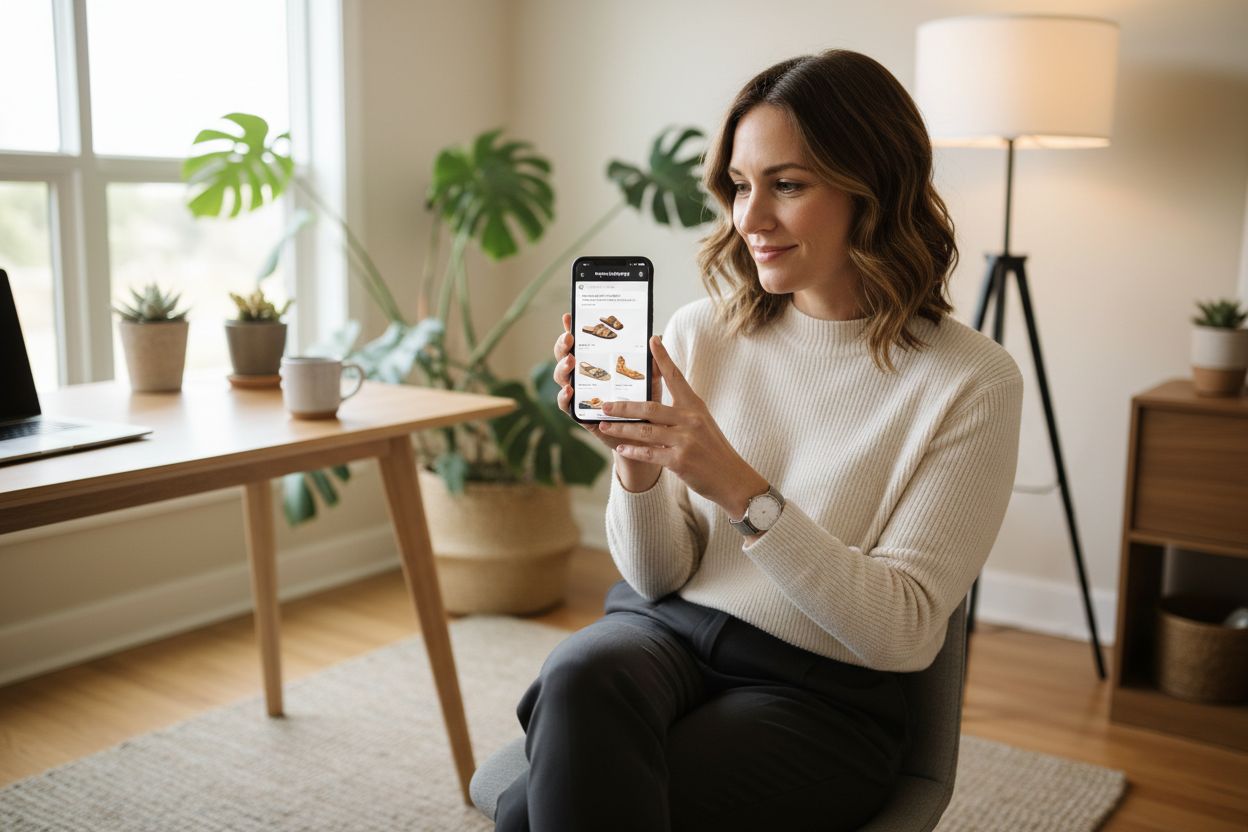 Shopper using Perplexity Shopping on smartphone with conversational AI interface