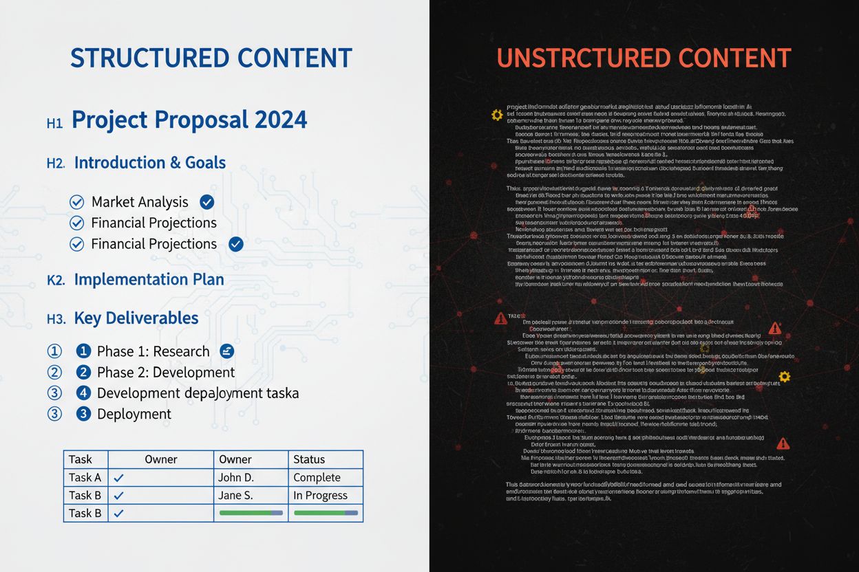 Comparison of structured vs unstructured content formatting