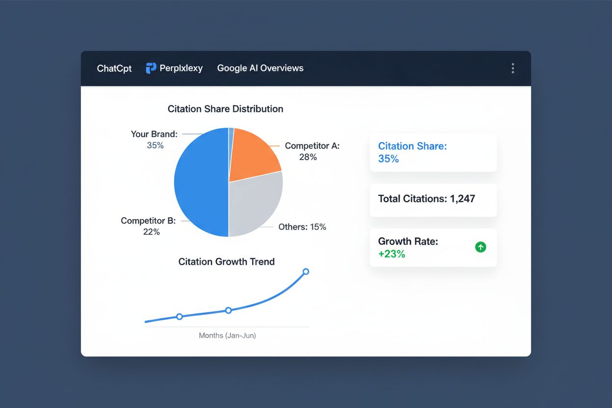 Citation Share Analysis Dashboard showing competitive metrics and AI platform citations