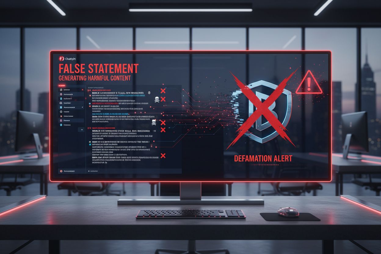 AI system generating false defamatory statements about a brand with warning indicators