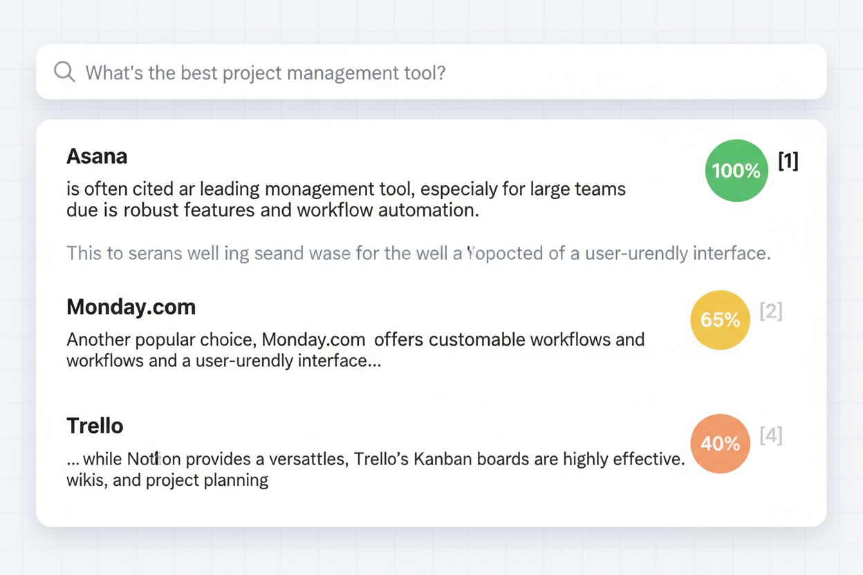Risposta IA che mostra citazioni in posizioni diverse con indicatori di peso rettificato per la posizione