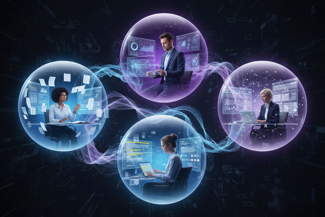 Different professionals using Perplexity Spaces for various research purposes in connected digital spaces