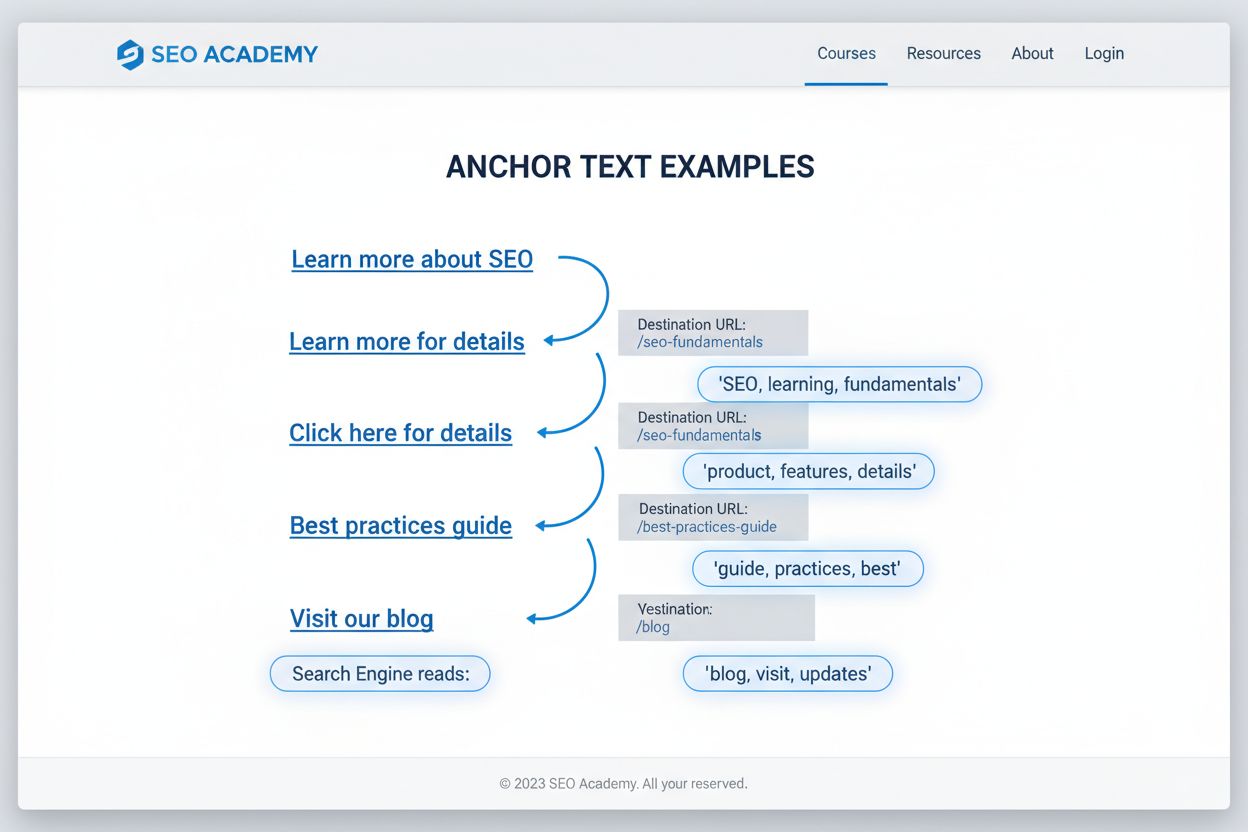 Anchor text visualization showing clickable hyperlinks with labels pointing to anchor text and destination URLs