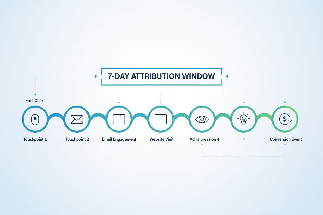 AI Attribution Window Timeline showing multiple touchpoints within a defined time period