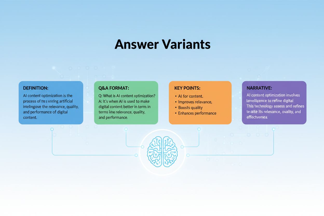 Multiple answer variants in different formats connected to central AI system