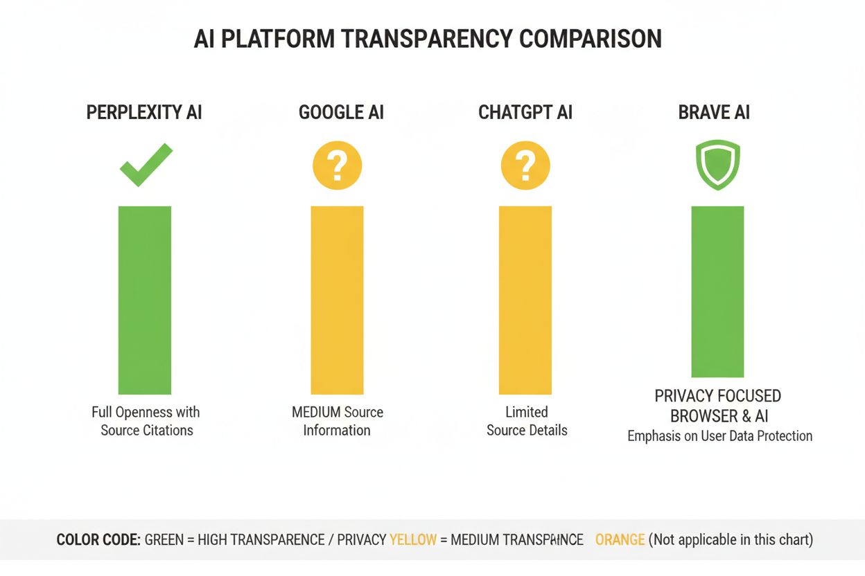 Comparison of AI platform transparency levels across Perplexity, Google, ChatGPT, and Brave