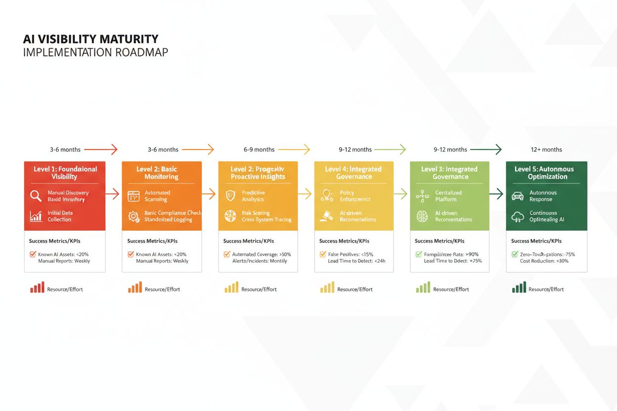 AI Visibility Maturity Implementation Roadmap Timeline showing progression from Level 1 to Level 5