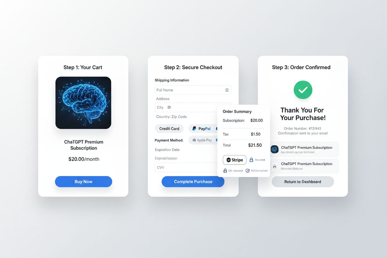ChatGPT Instant Checkout process showing payment flow and order confirmation