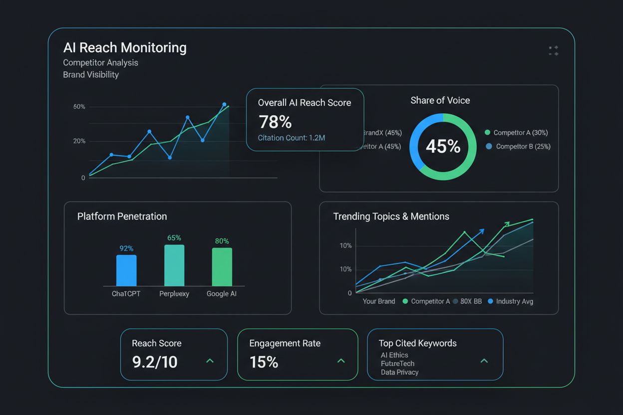 AI monitoring dashboard showing competitor analysis and brand visibility metrics