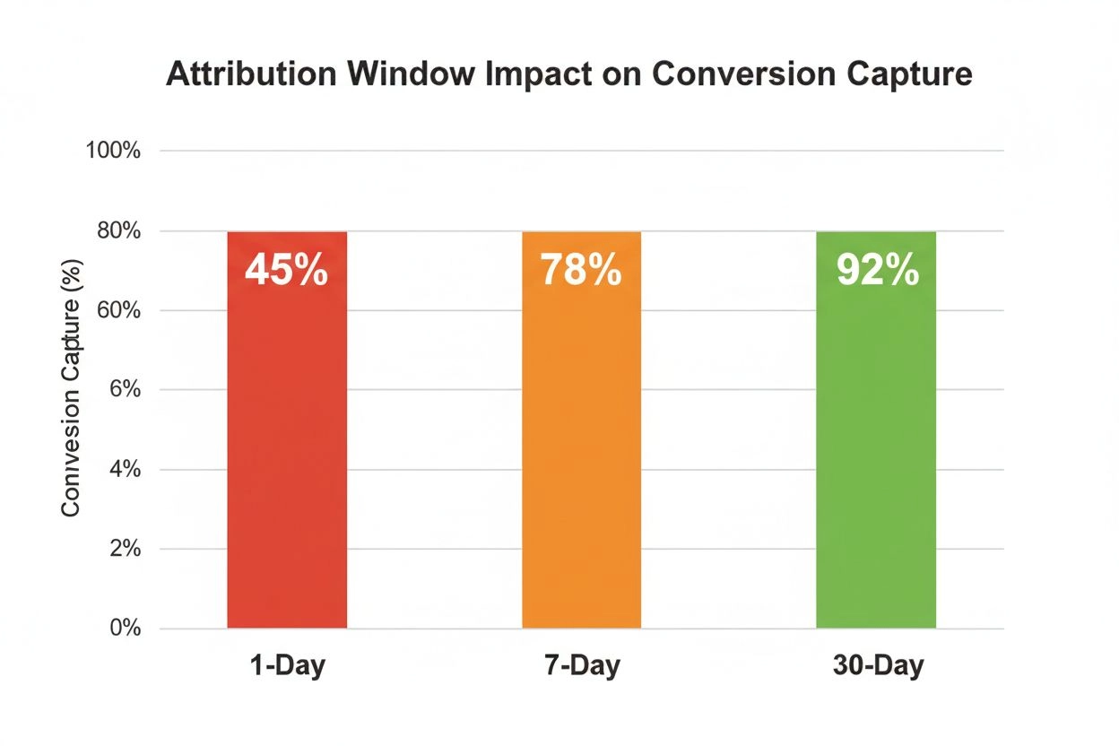 Comparison chart showing attribution window impact on conversion capture rates