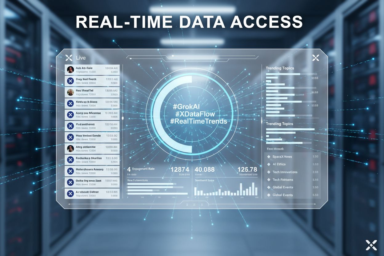 Grok Real-Time interface dashboard showing live data streams and trending topics from X platform
