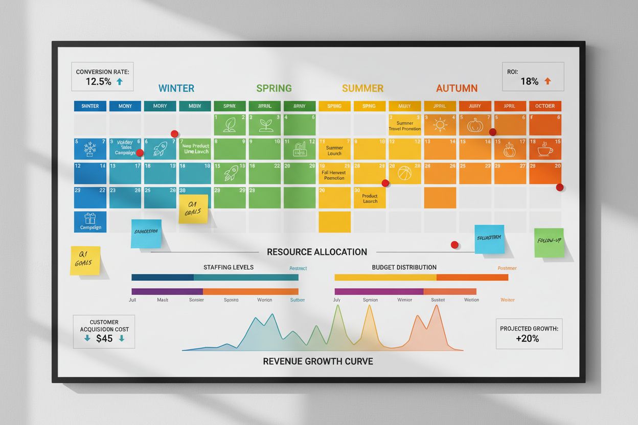 Business strategy calendar showing seasonal marketing campaigns and resource allocation planning