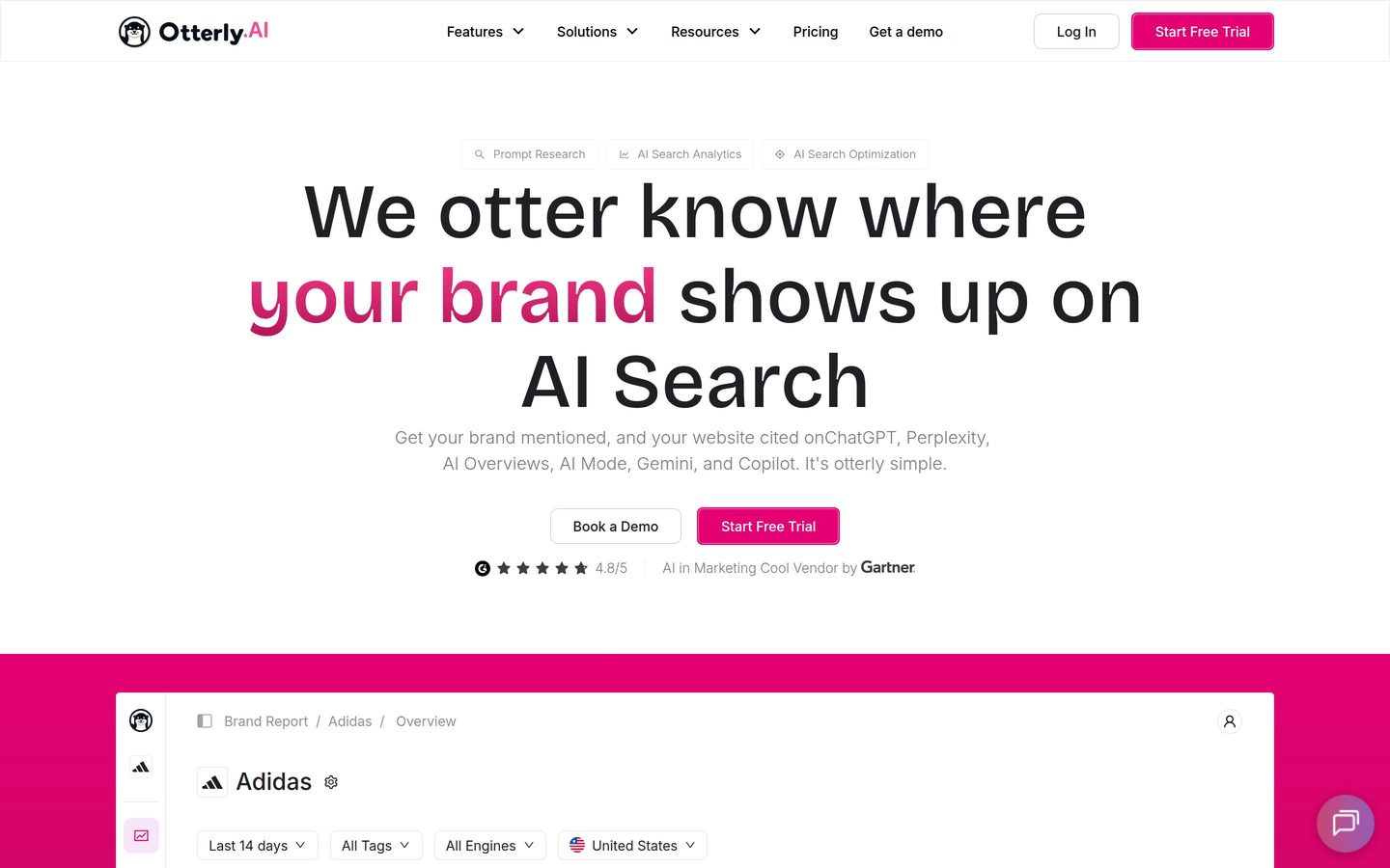 Otterly.ai landing page showing its AI search visibility monitoring platform