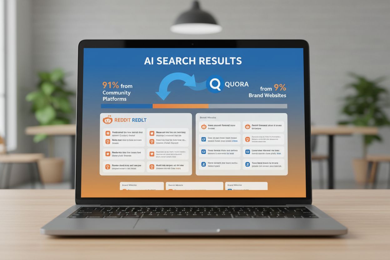 AI search results showing Reddit and Quora prominently featured with 91% community platform citations
